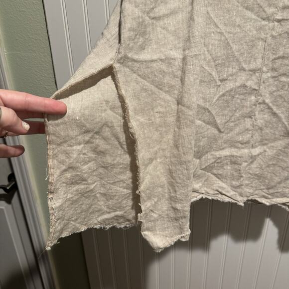 Erin Macleod Linen Tunic Top Oatmeal Color Side Slits Boxy Oversized Size XL - Picture 2 of 6